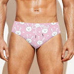 Pink Rabbit Pattern Print Men's Swim Briefs
