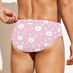 Pink Rabbit Pattern Print Men's Swim Briefs