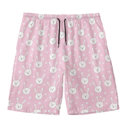 Pink Rabbit Pattern Print Men's Swim Trunks