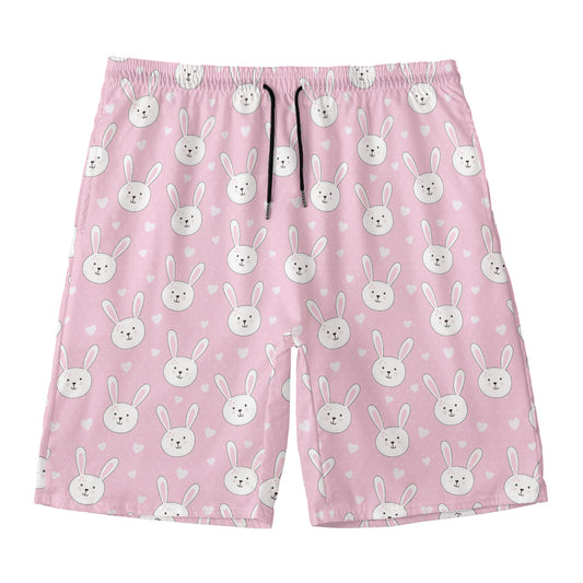Pink Rabbit Pattern Print Men's Swim Trunks