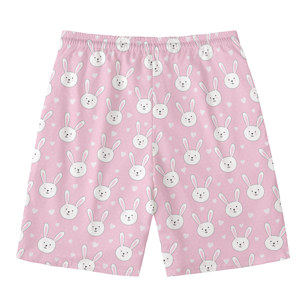 Pink Rabbit Pattern Print Men's Swim Trunks