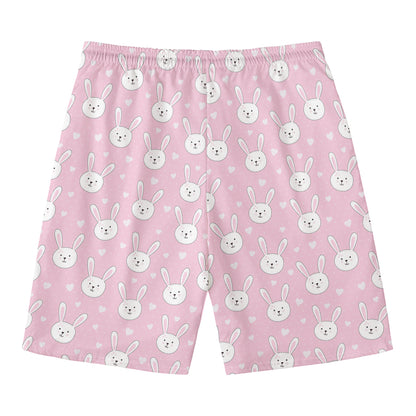 Pink Rabbit Pattern Print Men's Swim Trunks