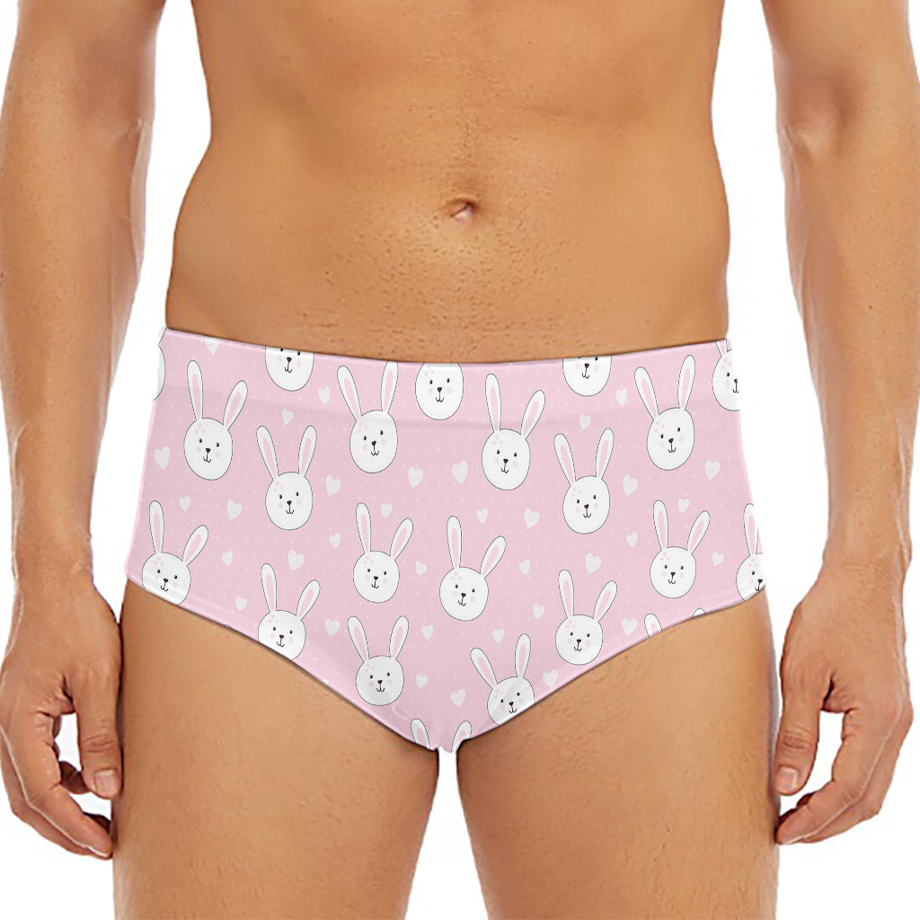 Pink Rabbit Pattern Print Men's Triangle Swim Briefs
