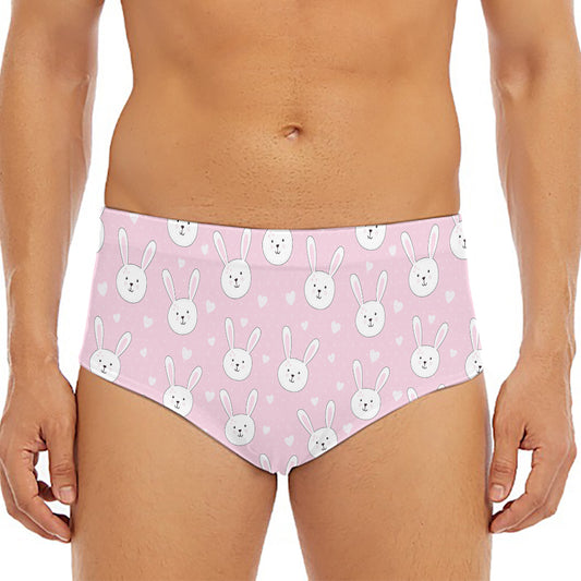 Pink Rabbit Pattern Print Men's Triangle Swim Briefs