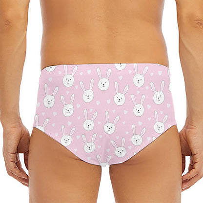 Pink Rabbit Pattern Print Men's Triangle Swim Briefs
