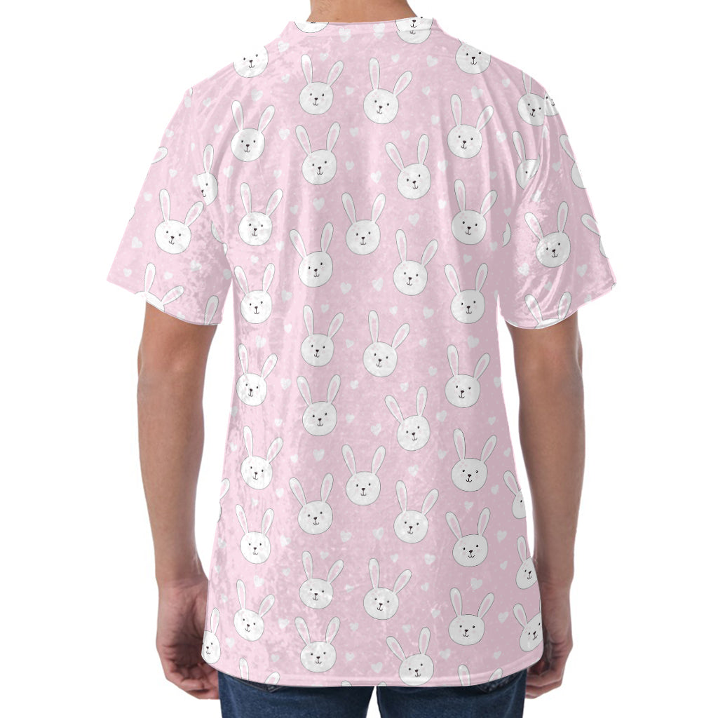 Pink Rabbit Pattern Print Men's Velvet T-Shirt