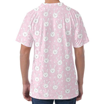 Pink Rabbit Pattern Print Men's Velvet T-Shirt