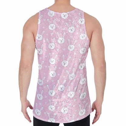 Pink Rabbit Pattern Print Men's Velvet Tank Top