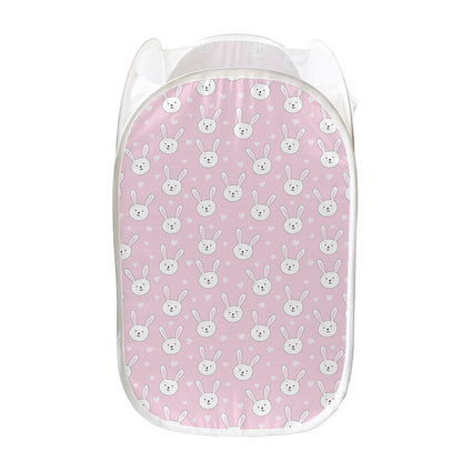 Pink Rabbit Pattern Print Mesh Laundry Hamper