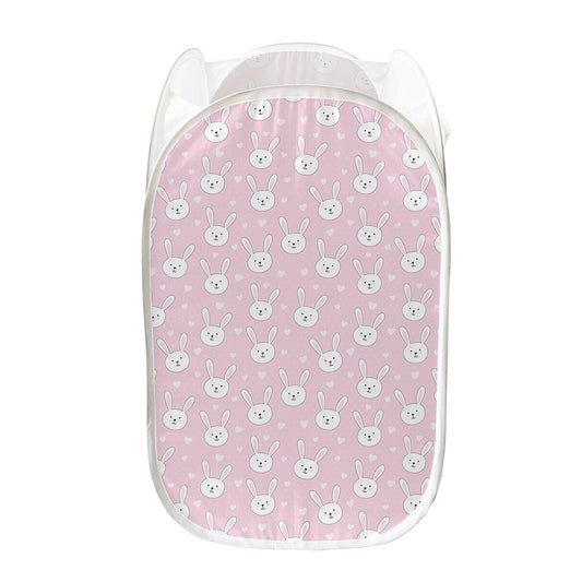 Pink Rabbit Pattern Print Mesh Laundry Hamper