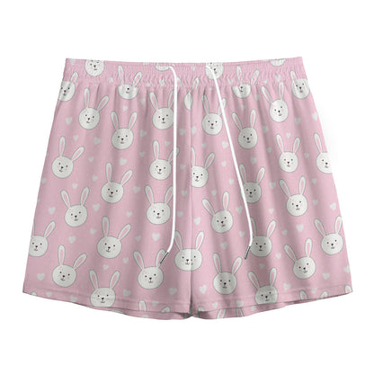 Pink Rabbit Pattern Print Mesh Shorts