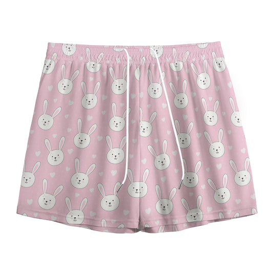 Pink Rabbit Pattern Print Mesh Shorts