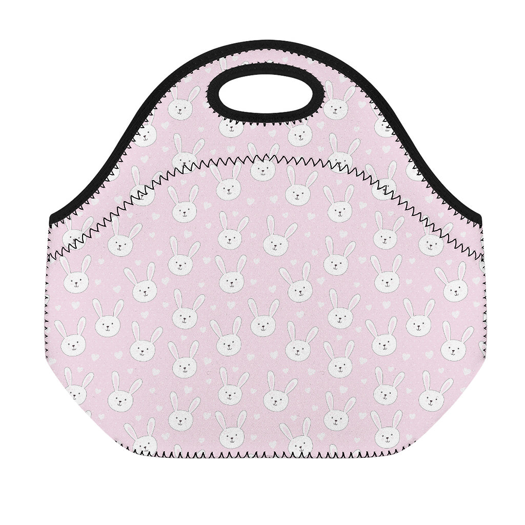 Pink Rabbit Pattern Print Neoprene Lunch Bag