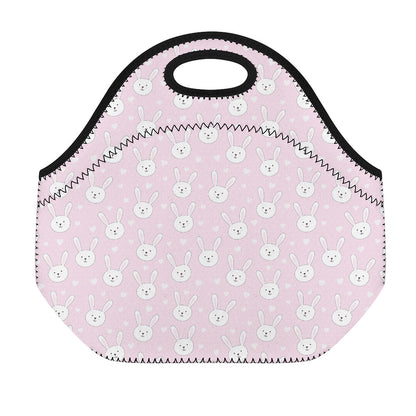 Pink Rabbit Pattern Print Neoprene Lunch Bag