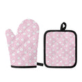 Pink Rabbit Pattern Print Oven Mitt And Pot Holder Set