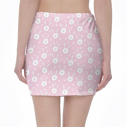 Pink Rabbit Pattern Print Pencil Mini Skirt