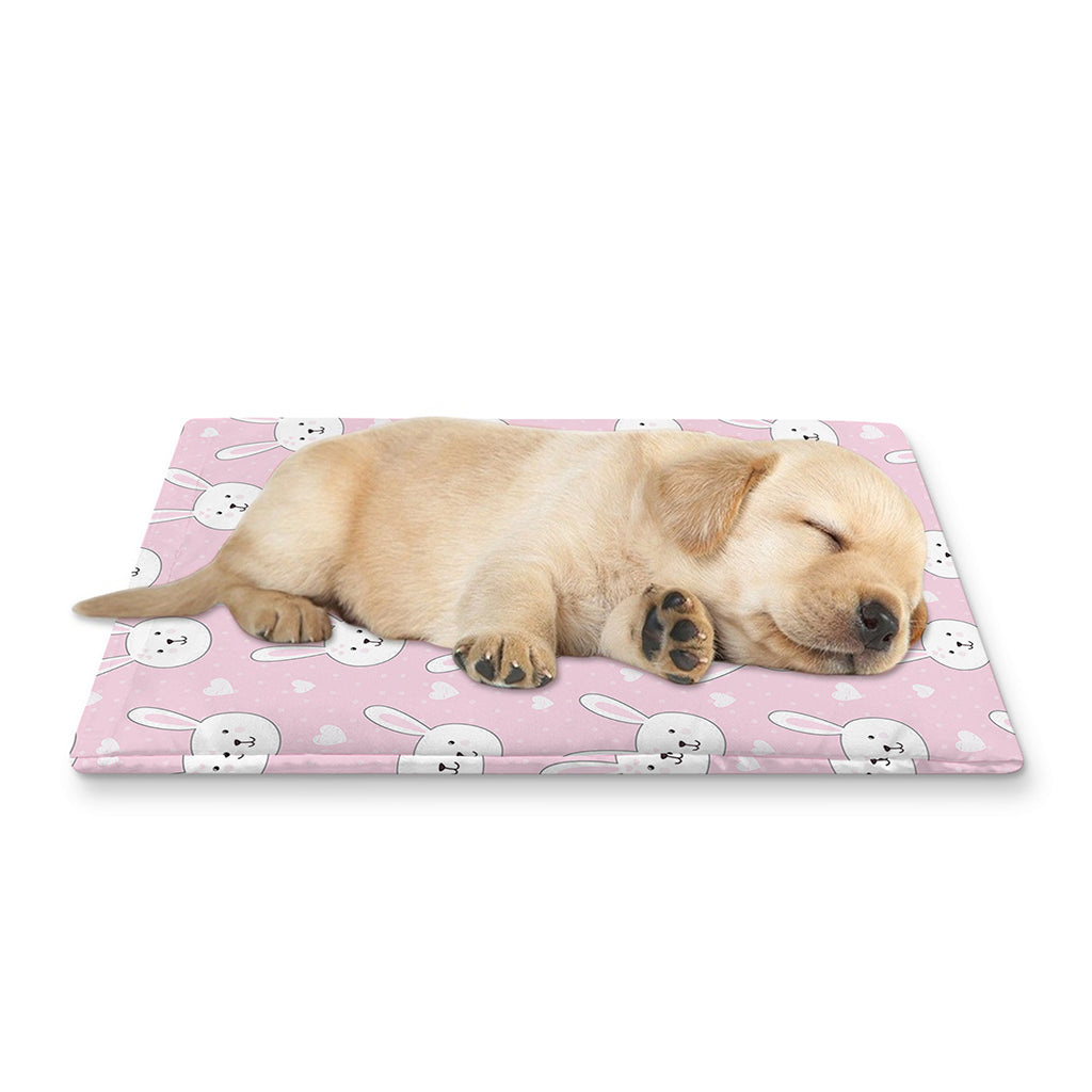 Pink Rabbit Pattern Print Pet Cooling Mat Cover