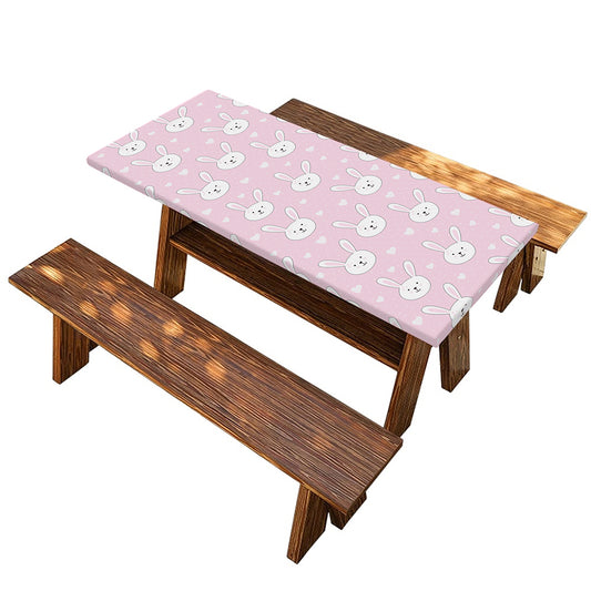 Pink Rabbit Pattern Print Picnic Table Cover