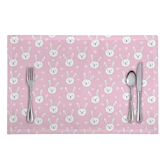 Pink Rabbit Pattern Print Placemat