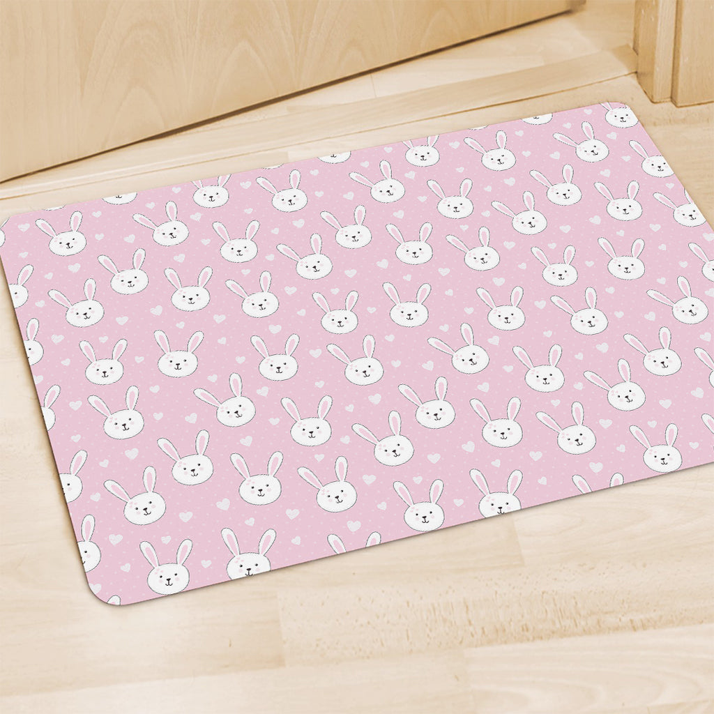 Pink Rabbit Pattern Print Polyester Doormat