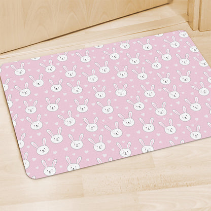 Pink Rabbit Pattern Print Polyester Doormat