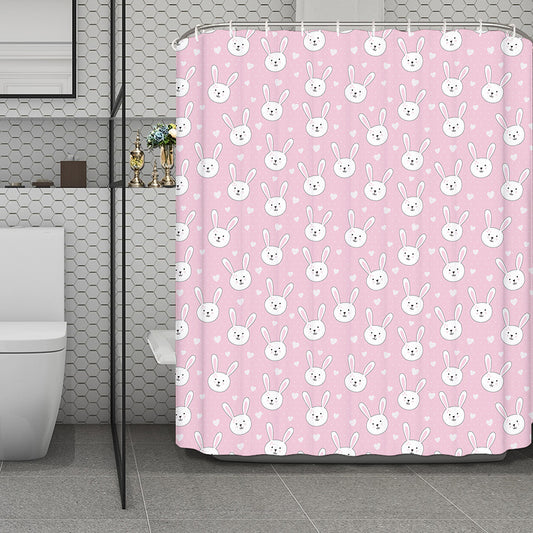 Pink Rabbit Pattern Print Polyester Shower Curtain