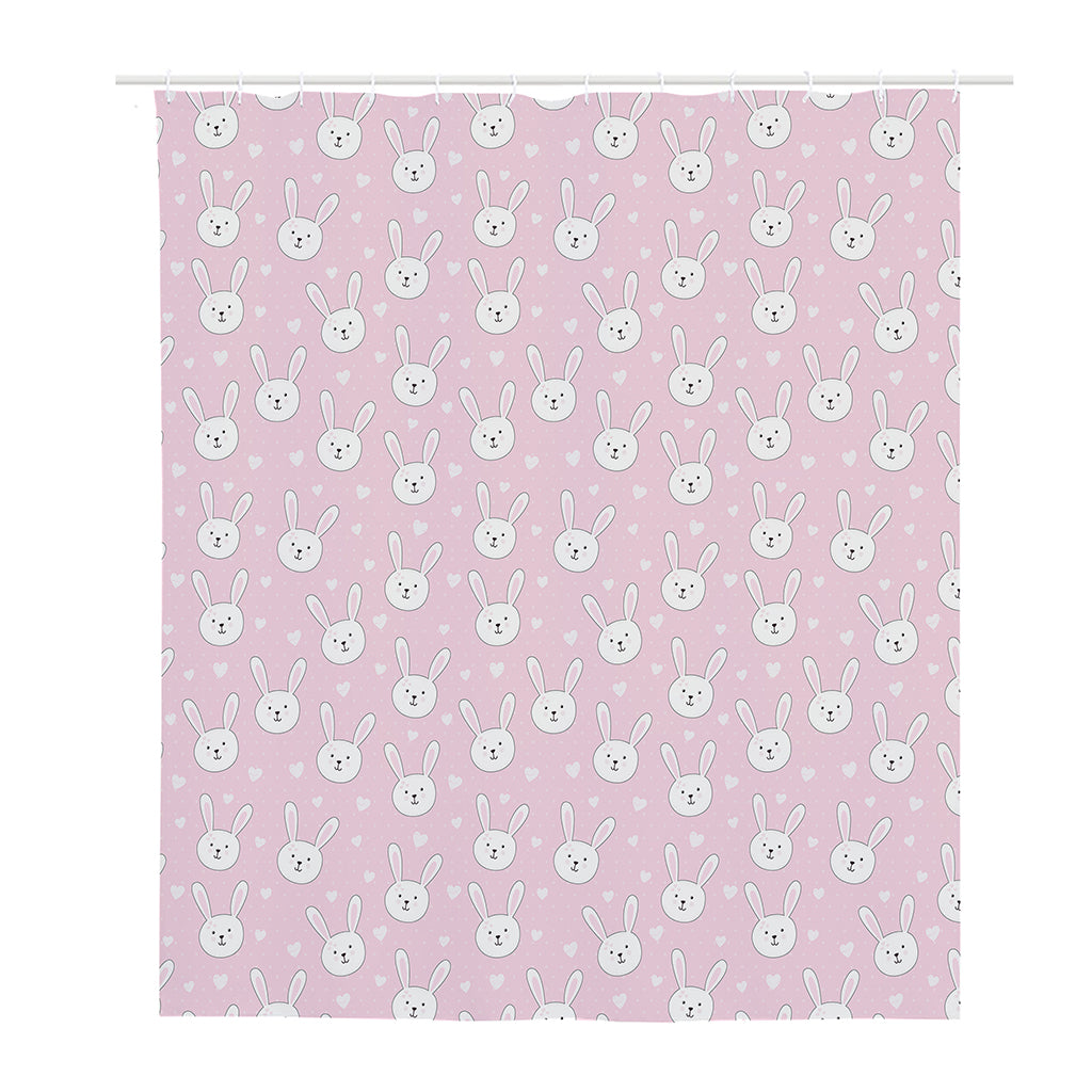 Pink Rabbit Pattern Print Polyester Shower Curtain