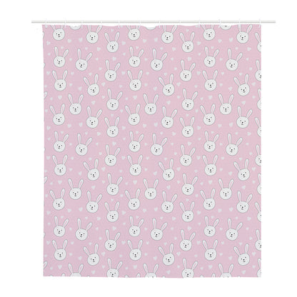 Pink Rabbit Pattern Print Polyester Shower Curtain