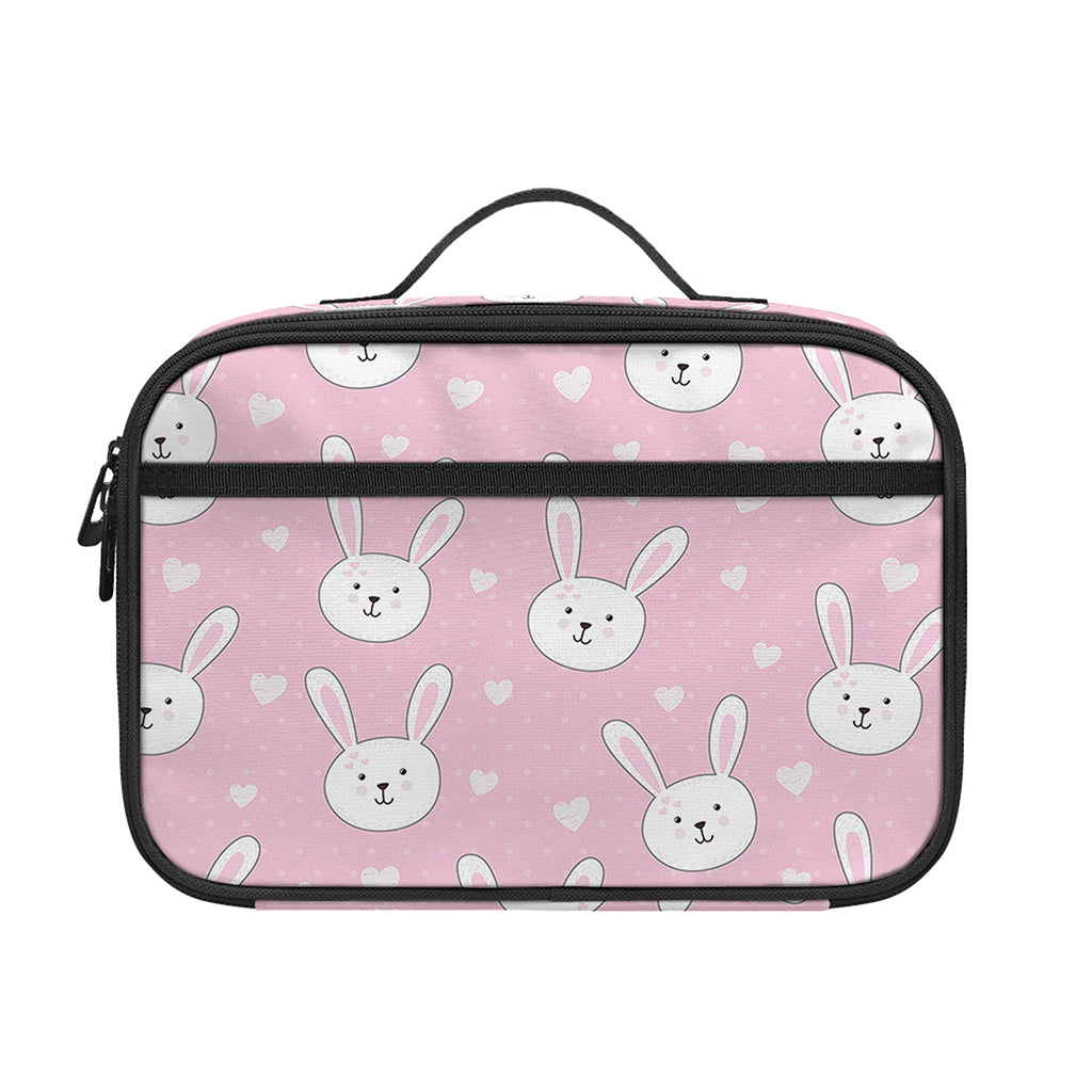 Pink Rabbit Pattern Print Portable Lunch Bag