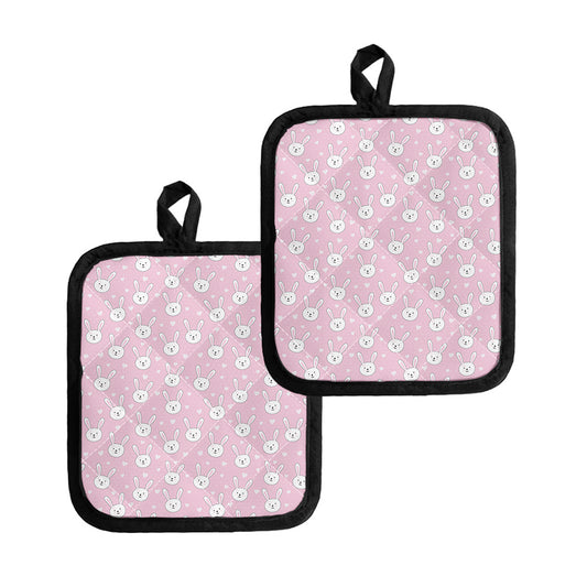 Pink Rabbit Pattern Print Pot Holders