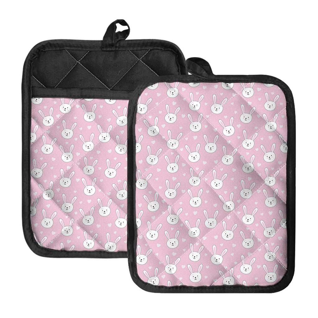 Pink Rabbit Pattern Print Pot Holders With Pocket