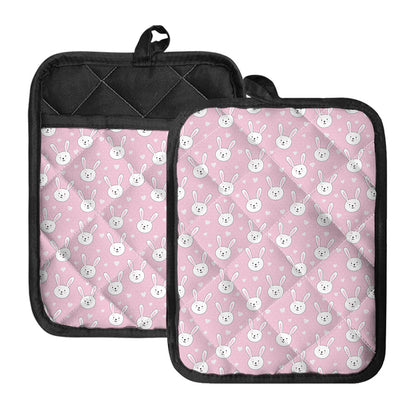 Pink Rabbit Pattern Print Pot Holders With Pocket