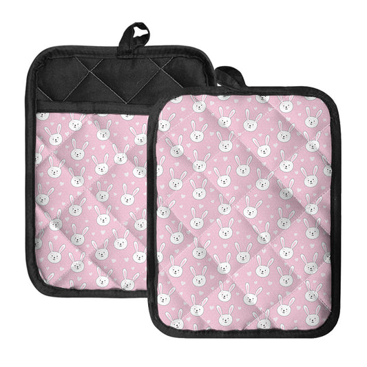 Pink Rabbit Pattern Print Pot Holders With Pocket