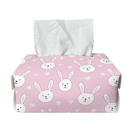Pink Rabbit Pattern Print Rectangle Tissue Box Cover