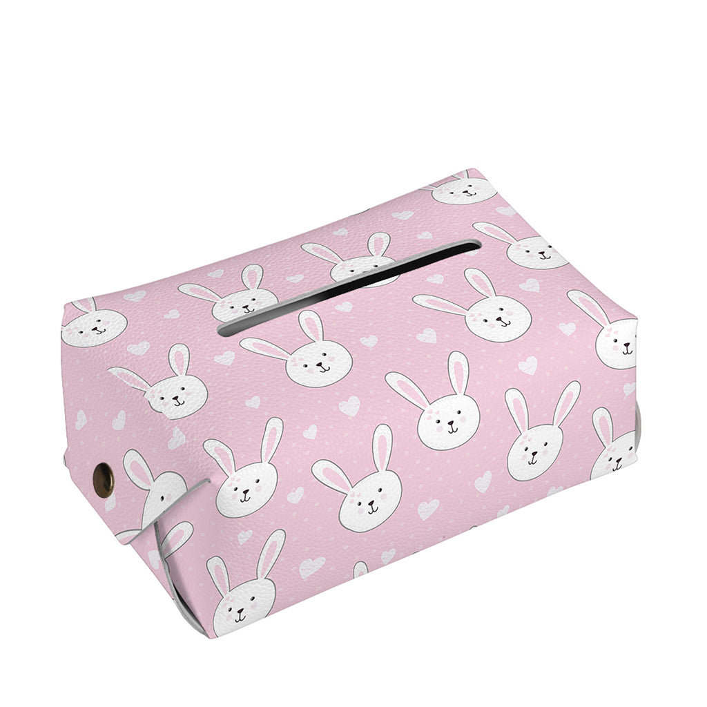 Pink Rabbit Pattern Print Rectangle Tissue Box Cover