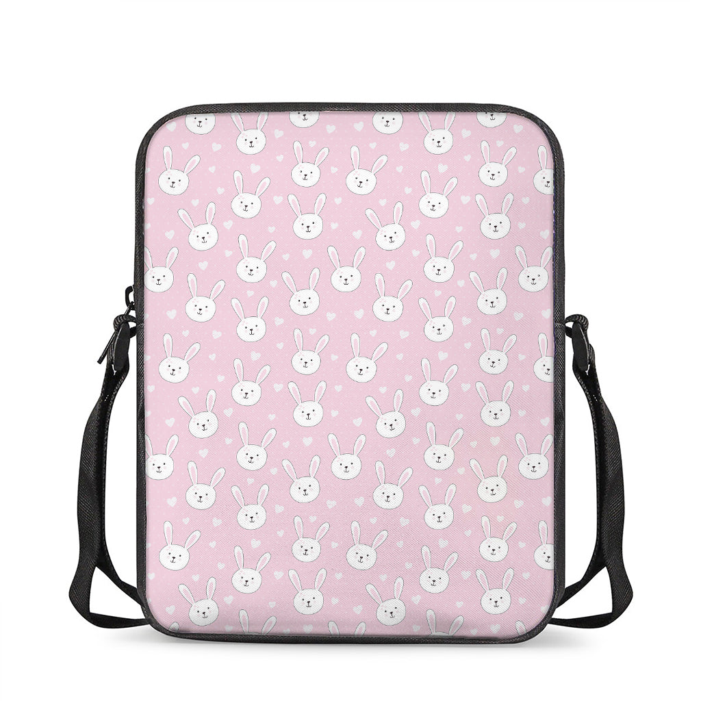 Pink Rabbit Pattern Print Rectangular Crossbody Bag