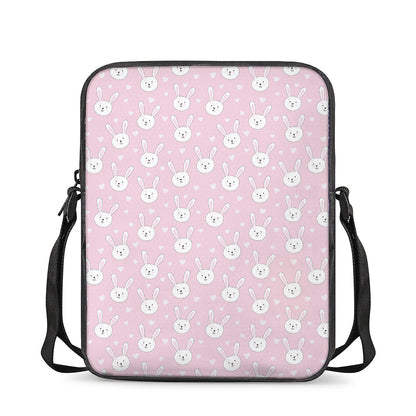 Pink Rabbit Pattern Print Rectangular Crossbody Bag