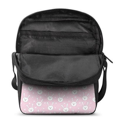Pink Rabbit Pattern Print Rectangular Crossbody Bag