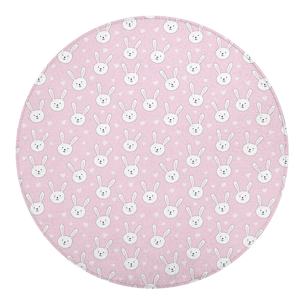 Pink Rabbit Pattern Print Round Blanket