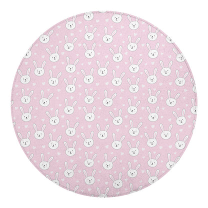 Pink Rabbit Pattern Print Round Blanket
