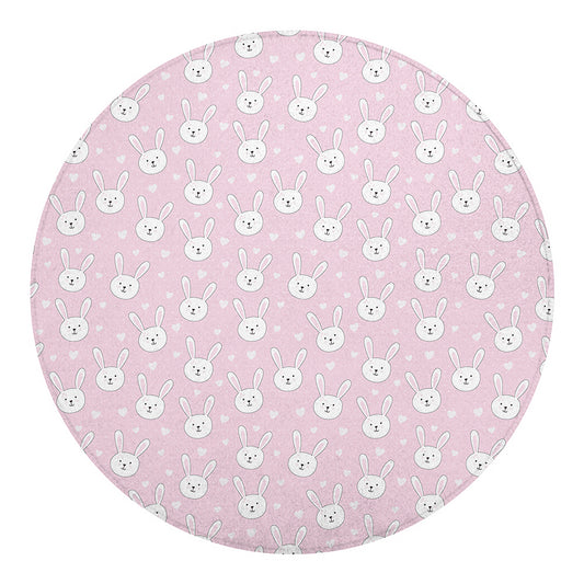 Pink Rabbit Pattern Print Round Blanket