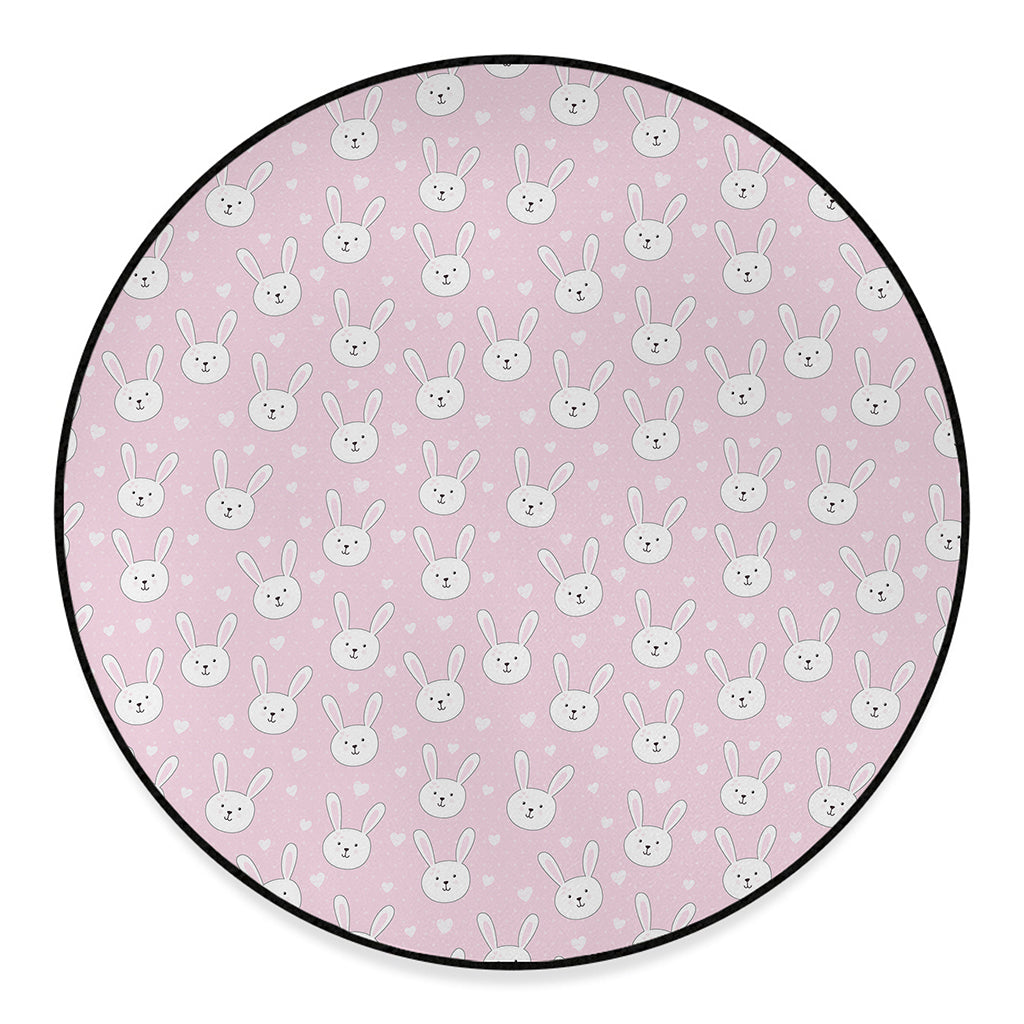 Pink Rabbit Pattern Print Round Floor Mat