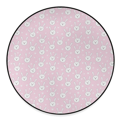 Pink Rabbit Pattern Print Round Floor Mat
