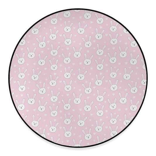 Pink Rabbit Pattern Print Round Floor Mat