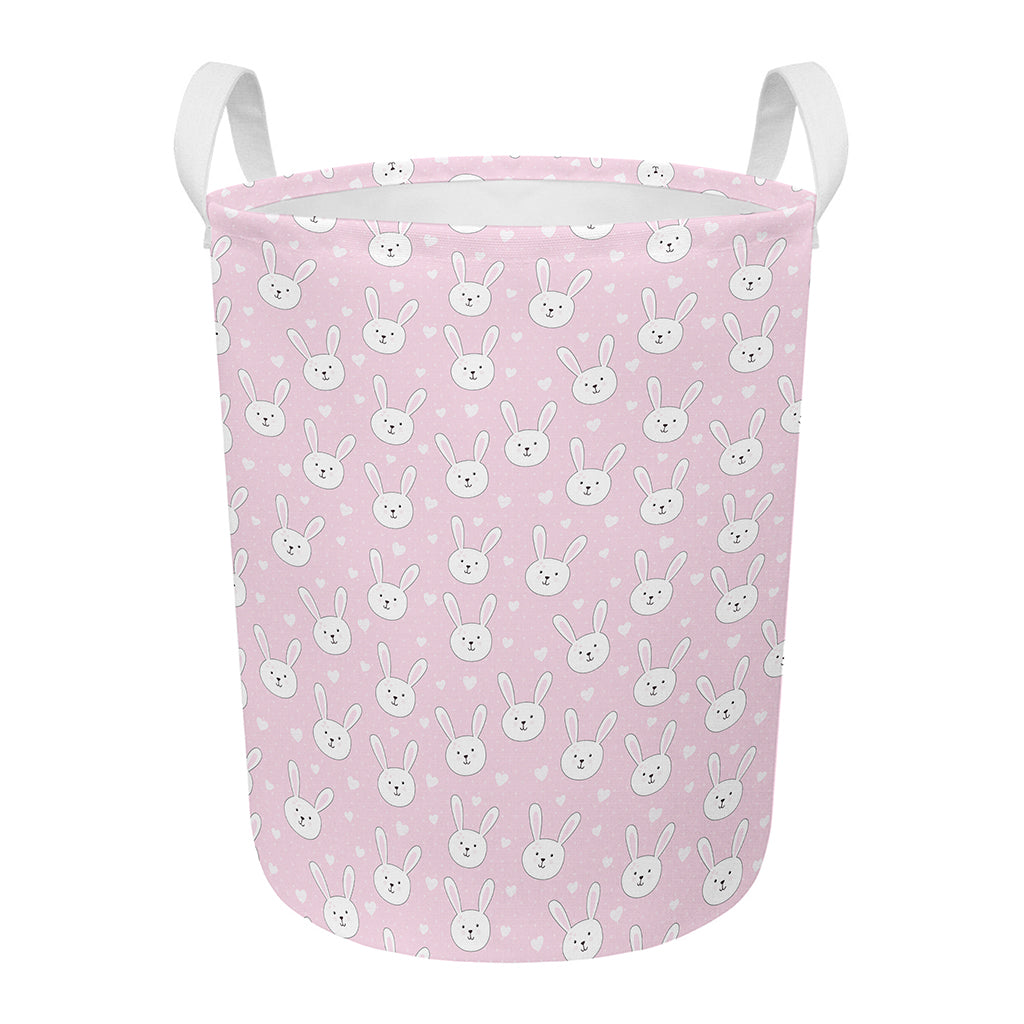 Pink Rabbit Pattern Print Round Laundry Basket