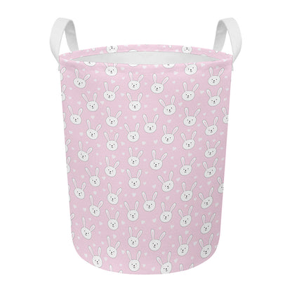 Pink Rabbit Pattern Print Round Laundry Basket