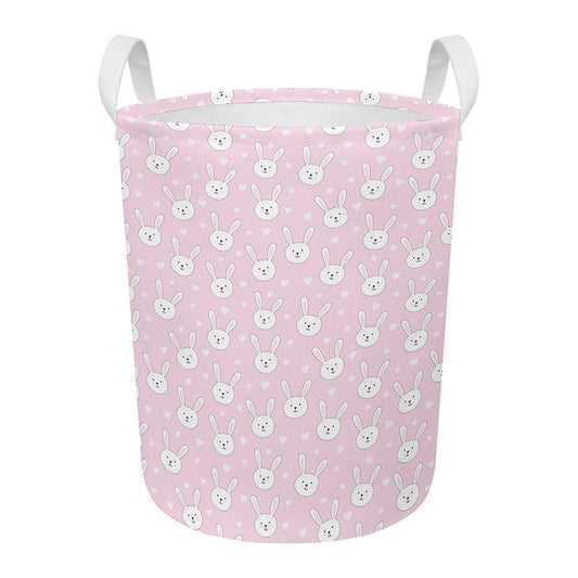 Pink Rabbit Pattern Print Round Laundry Basket