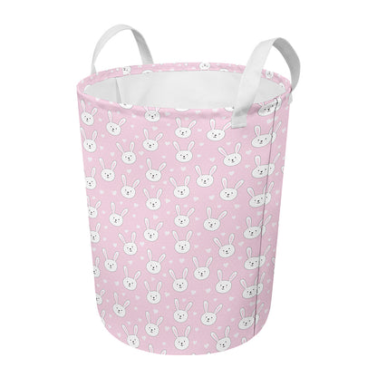 Pink Rabbit Pattern Print Round Laundry Basket