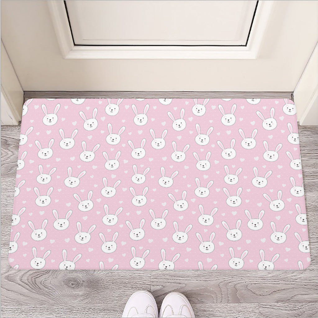 Pink Rabbit Pattern Print Rubber Doormat
