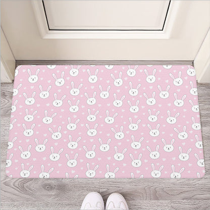 Pink Rabbit Pattern Print Rubber Doormat